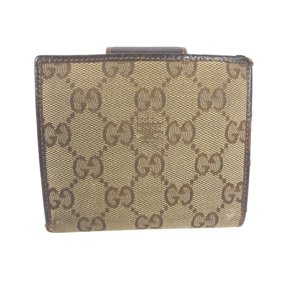 Gucci Abbey D-Ring Compact Monogram Canvas Leather Bifold Wallet Brown Gold - Picture 3 of 7